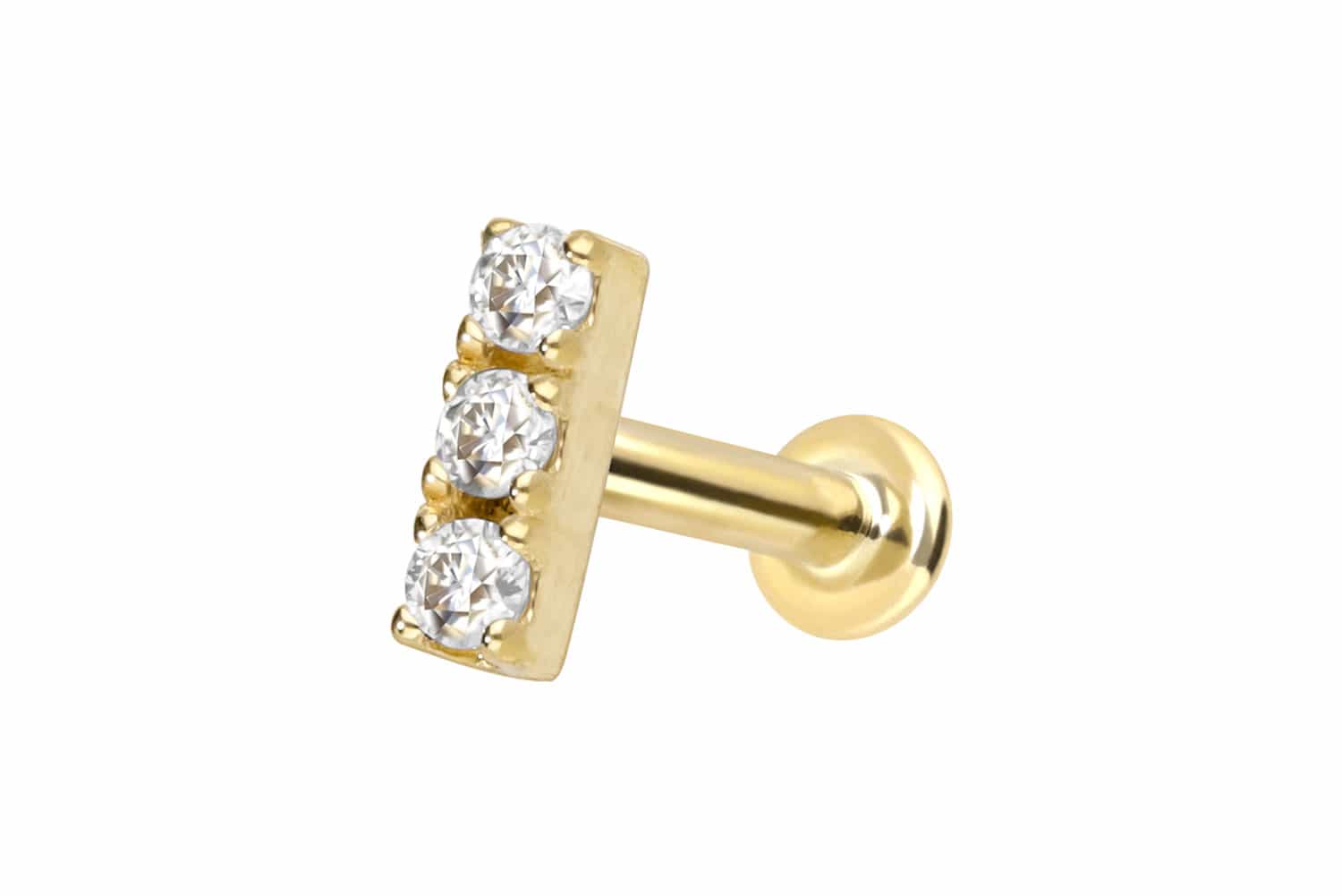 14 Karat Gold Labret Piercing mit Push Fit MOISSANIT-BALKEN